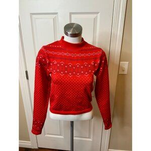 Fabletics Red Snowflake Cloud Mock Neck Long Sleeve Dacquart Top Size L, NWT!